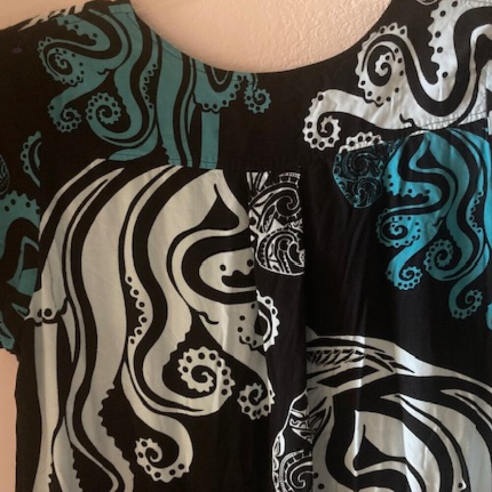 WAHINE TOA HAWAIIAN OCTOPUS-TAKO DRESS ALOHA MADE RESORT WEAR BLK/WHT/BL LOVELY - Picture 13 of 15